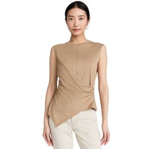 Theory Sl Drape Asymmetrical Sleeveless Tee in Camel Tan Size Small